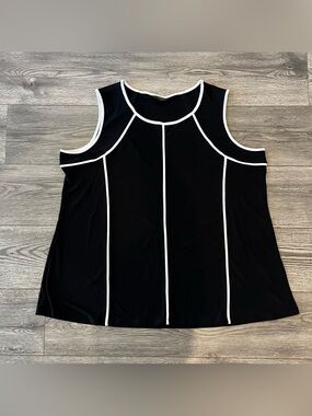 Alfani Women’s Sleeveless Blouse Tank Black White 3X Plus Flowy Stretch Piping